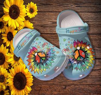 Rainbow Sunflower Peace Hippie Soul Croc Shoes Gift Besties- Hippie Sunflower Vintage Shoes Croc Clogs Mother Day Gift - Monsterry