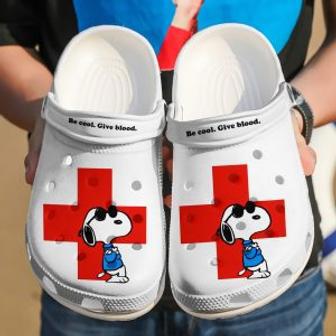 Red Cross Be Cool Give Blood Snoopy Custom Name White Clogs Shoes | Favorety UK