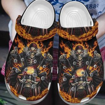 Riding Skeleton Skull Clog Shoesshoes Racing Men Ghost Skull Fire Shoes Crocbland Clog Gifts For Men Father Friends - Monsterry DE