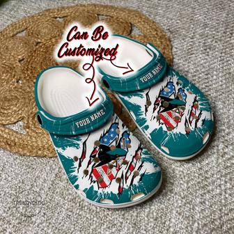 Sharks Personalized Sj Sharks Hockey Ripped American Flag Clog Shoes - Monsterry CA