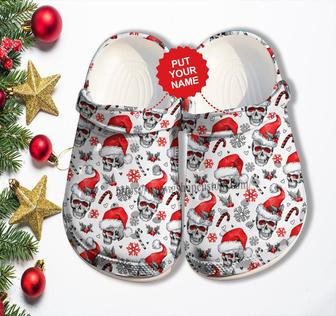 Skull Christmas Hat Winter Shoes Gift Son Daughter - Classic Clogs Shoes - Monsterry