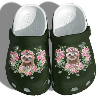 Sloth Flower Shoes Clogs Gifts For Daughter - Girl Loves Sloth Cute Custom Shoes Clogs Gifts Birthday For Women - Monsterry
