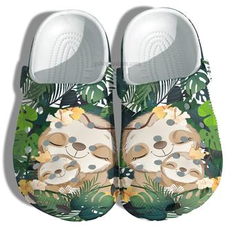 Sloth Mom Sloth Baby Floral Tropical Beach Shoes - Sloth Grandma Shoes Croc Clogs - Monsterry