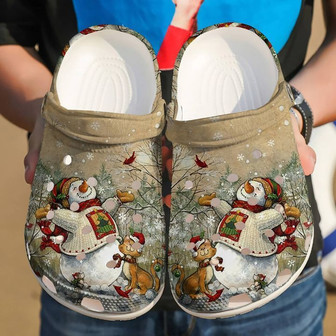 Snowman With A Cat Christmas Clogband Clog Shoes For Men Women - Monsterry