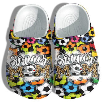 Soccor Mom Rainbow Clog Shoes Leopar Style - Football Mom Leopard Shoes Gift Women Grandma - Monsterry
