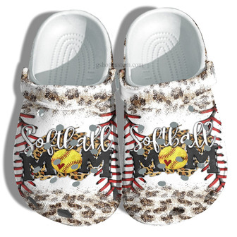 Softball Mom Leopard Skin Shoes For Girl Mom Grandma - Baseball Softball Mom Shoes Clog Clogs - Monsterry