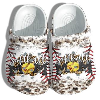 Softball Mom Leopard Skin Shoes For Girl Mom Grandma - Baseball Softball Mom Shoes Croc Clogs - Monsterry AU