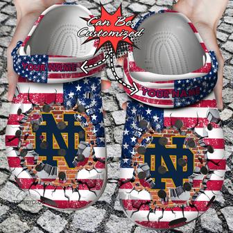 Sport Personalized Nd Fighting Irish University American Flag New Clog Shoes - Monsterry CA