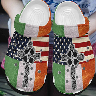 St Patricks Day American Flag Christian Cross Irish Clogband Shoes - Monsterry