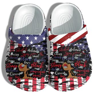 Strong Black Queen Melanin African America Flag Shoes Gift Women - Smart Girls 4Th Of July Shoes Birthday Gift - Monsterry DE