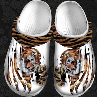 Strong Tiger 3D Shoes Clogs Father Day Gifts - Tiger Skin Camouflage Shoes Clogs Birthday Gift For Son Grandpa - Monsterry DE