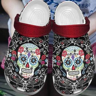 Sugar Skull Tattoo Clog Shoesshoes Flower Skull Shoes Crocbland Clog Gifts For Men Women - Monsterry