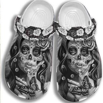 Sugar Skull Tattoo Girl Clog Shoesshoes Skull Shoes Crocbland Clog Gifts For Women Daughter Sister - Monsterry