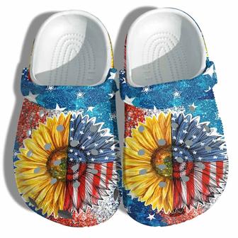 Sunflower America Flag Croc Shoes Gift Women - Sunflower 4Th Of July Twinkle Shoes Birthday Gift - Monsterry