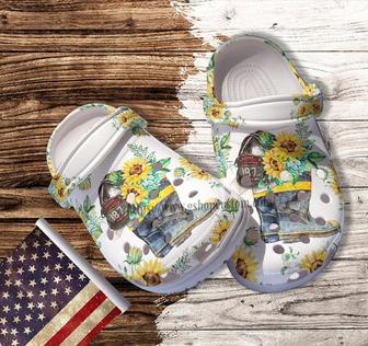 Sunflower Boot Firefighter Wife Croc Shoes Gift Mother Day 2022- Girl Love Firefighter Shoes Croc Clogs Gift Grandma - Monsterry CA