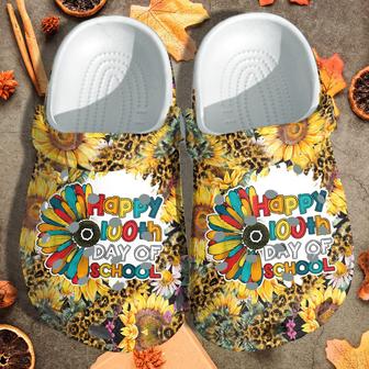 Sunflower Happy 100 Days Of School Leopard Shoes Crocbland Clog Gift - Monsterry AU