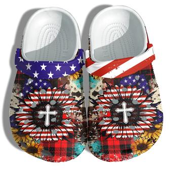 Sunflower Jesus Christian America Flag Shoes Gift Women - Faith Cross 4Th Of July Shoes Birthday Gift - Monsterry CA