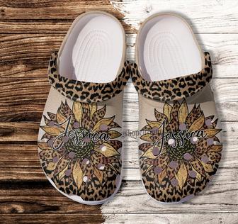 Sunflower Leopard Boho Shoes Gift Women Mother Day- Hippie Sunflower Leopard Shoes Croc Clogs Customize - Monsterry