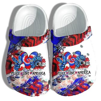 Sunflower Peace Love America Flag Shoes Gift Women - Hippie Tie Dye Heart 4Th Of July Shoes Gift Army Girl - Monsterry AU