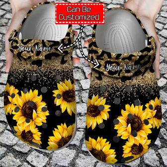 Sunflower Personalized Sunflowers Glitter Leopard Clog Shoes - Monsterry CA