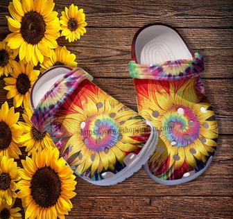 Sunflower Trippy Hippie Croc Shoes Gift Niece- Sunflower Rainbow Peace Hippie Shoes Croc Clogs For Daughter - Monsterry AU