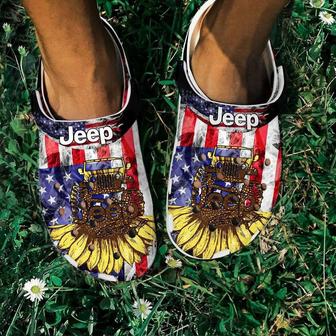Sunflower Us Flag Jeep Girl Crocband Clog Shoes For Jeep Lover | Favorety
