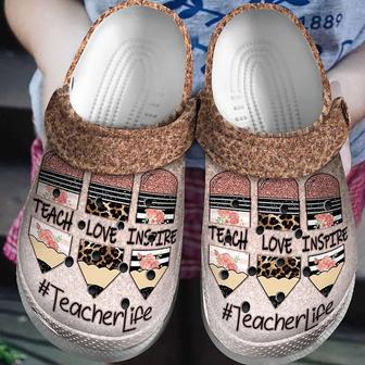 Teach Love Inspire Teacherlife Pencil Floral Leopard Crocband Clog Shoes For Men Women - Monsterry DE