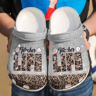 Teacher Life Leopard Glitter Crocband Clog Shoes For Men Women - Monsterry DE