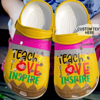 Teacher Personalized Name Peace Love Teach Crocband Clog Shoes For Men Women - Monsterry DE