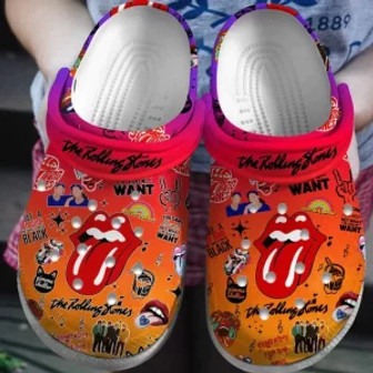 The Rollings Stones Rock Band Crocs Shoes Clogs Comfortable Crocband For Men Women - Monsterry