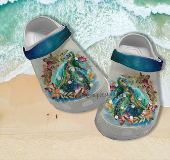 Turtle Ocean Twinkle Flower Butterfly Clog Shoes - Save Turtle Ocean Beach Shoes Clog Clogs Customize Gift Mother Day - Monsterry