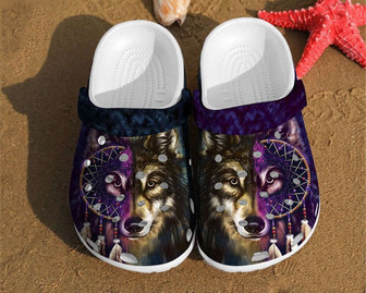 Wolf Art Dreamcatcher Two Face Gift For Lovers Native American Clog Shoes - Monsterry
