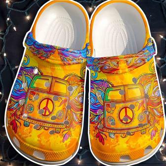 Yellow Car Hippie Shoes Clogs Men Women - Peace Bus Custom Shoes Clogs Gifts For Son Daughter - Monsterry DE