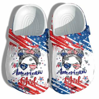 All American Girl America Flag Shoes Gift Women - Messy Bun Girl Party 4Th Of July Shoes Birthday Day Gift - Monsterry AU