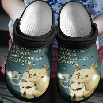 All You Need Is Cats And A Cup Of Coffee Personalized Gift For Lover Rubber Clog Shoes Comfy Footwear - Monsterry