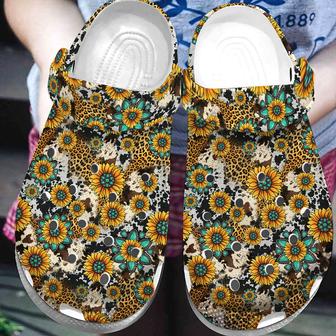 Amazing Turquoise Sunflower Leopards Art Clog Shoes - Monsterry CA