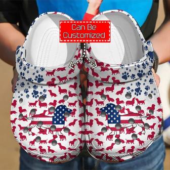 Animal Print - Dachshunds American Flag Clog Shoes For Men And Women - Monsterry DE