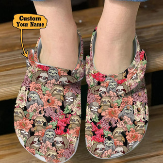 Animal Print - Sloth Floral Pattern Clog Style Clog For Men And Women - Monsterry