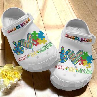 Autism Awareness Day Accept Understand Love Puzzle Pieces Crocband Clog Shoes - Monsterry DE