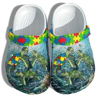Autism Awareness Day Family Turtle Autism Puzzle Pieces Crocband Clog Shoes - Monsterry DE