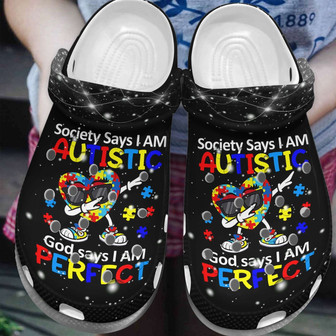 Autism Awareness Day Heart Dabbing Society Says I Am Autistic Puzzle Pieces Clogband Clog Shoes - Monsterry