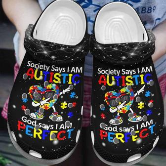 Autism Awareness Day Heart Dabbing Society Says I Am Autistic Puzzle Pieces Crocband Clog Shoes - Monsterry DE