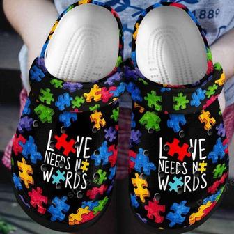 Autism Awareness Day Love Needs No Words Puzzle Piece Crocband Clog Shoes - Monsterry