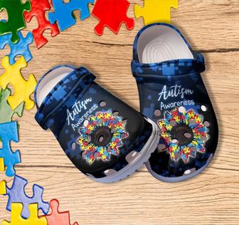 Autism Blue Sunflower Puzzle Croc Shoes Gift For Aunt- Autism Awareness Blue Shoes Croc Clogs - Monsterry UK