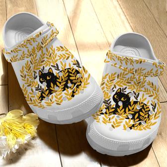 Autumn Black Cat Among The Weeds Gift For Lover Rubber Clog Shoes Comfy Footwear - Monsterry AU