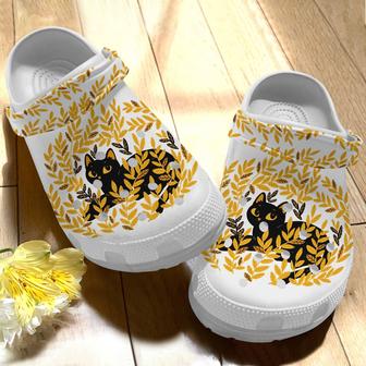 Autumn Black Cat Among The Weeds Shoes - Funny Animal Clog Birthday Gift - Monsterry UK