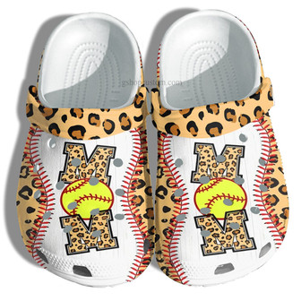 Baseball Mom Leopard Clog Shoes Gift Mommy- Baseball Line Shoes Gift Mother Day - Monsterry