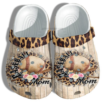Baseball Mom Leopard Flower Clog Shoes Gift Mommy- Baseball Wood Shoes Gift Grandma - Monsterry