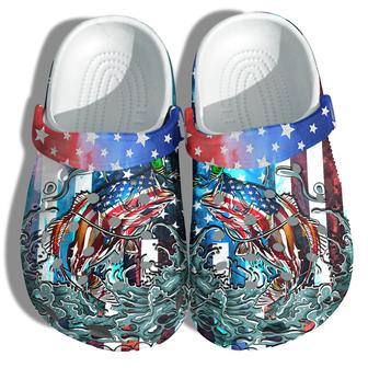 Bass Fishing Ocean America Flag Shoes Gift Step Dad - Hook Fishing Beach Camping 4Th Of July Shoes Gift Father Day - Monsterry AU