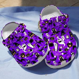 Bat Owls And Cauldron Purple Slippers Clogs Gift Halloween Lover Rubber Clog Shoes Comfy Footwear - Monsterry